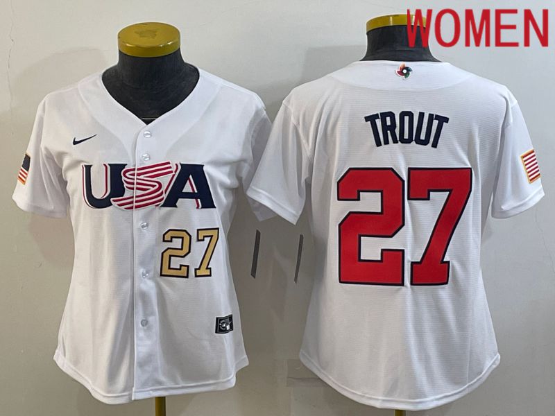 Women 2023 World Cub USA #27 Trout White Nike MLB Jersey